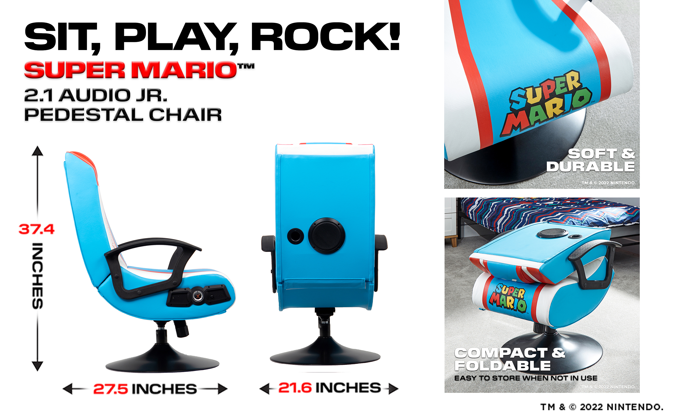 X Rocker® Super Mario™ 2.1 Audio Jr. Pedestal Chair, Teal