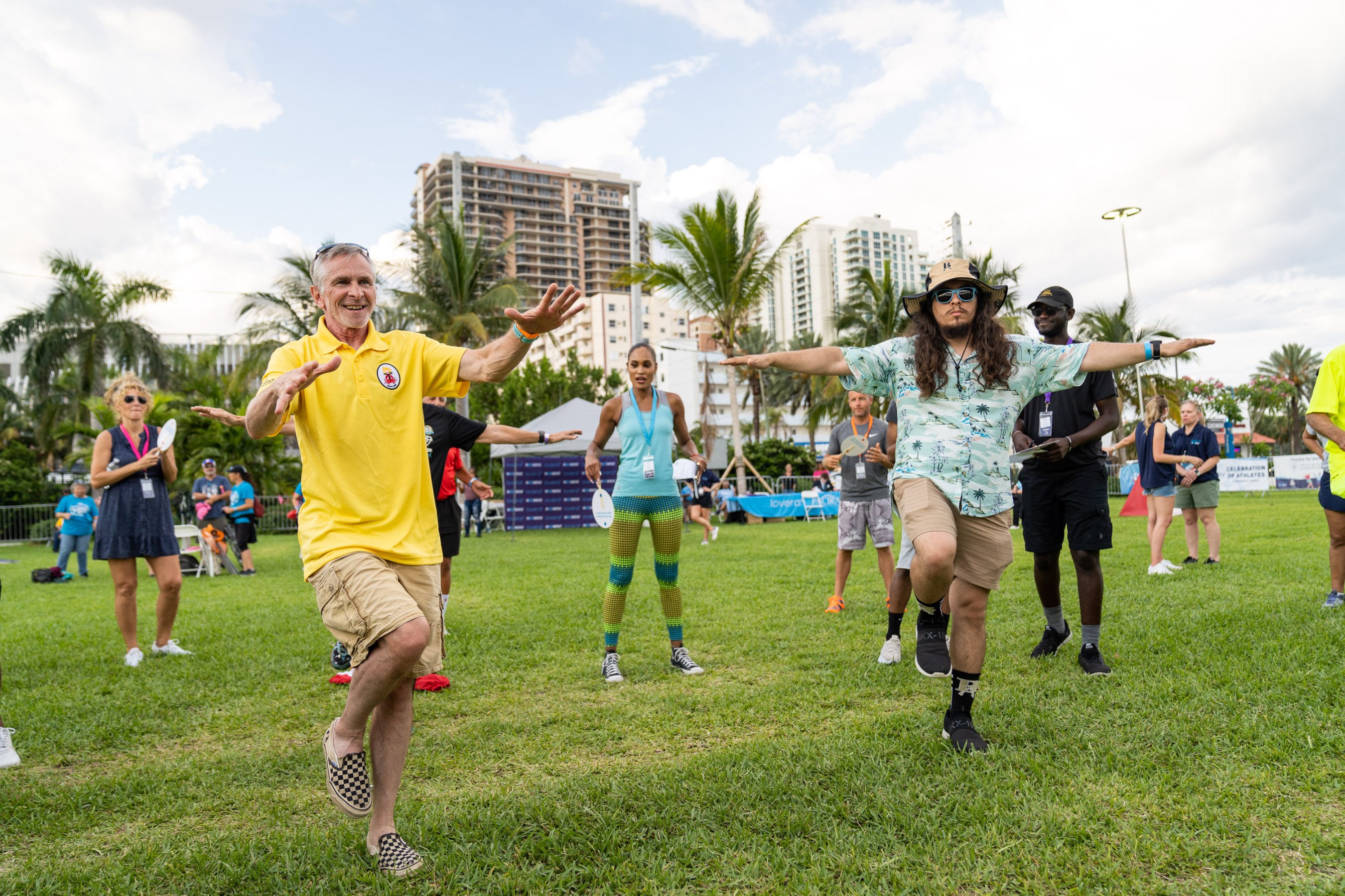 The final two participants compete in the GUINNESS WORLD RECORDS™ attempt for the Largest Game of Freeze Dance, sponsored by Pacira BioSciences, Inc. during the 2022 National Senior Games in Fort Lauderdale, Florida
