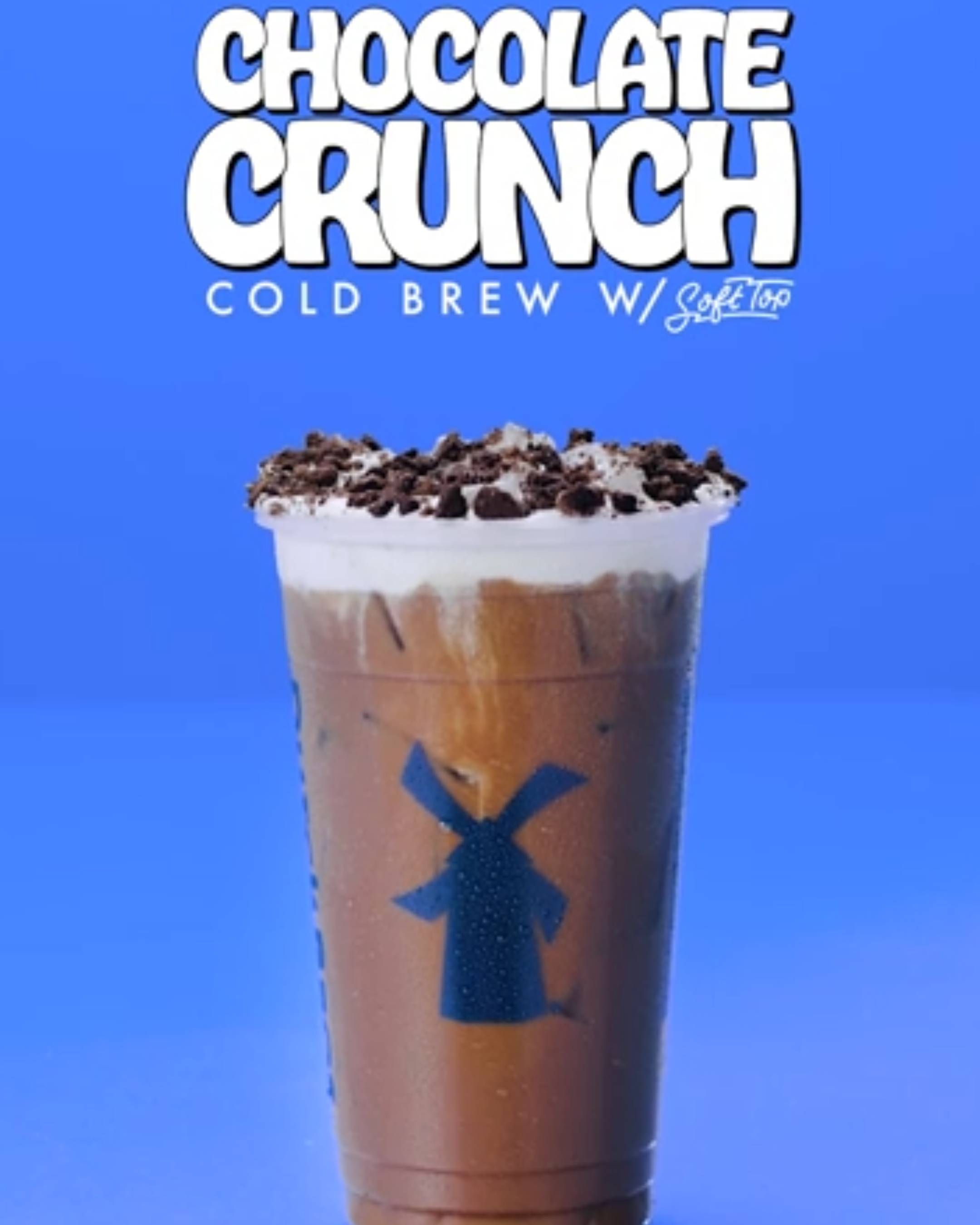 Play Video: The Chocolate Crunch Cold Brew features Dutch Bros’ Cold Brew, dark chocolate sauce, chocolate macadamia nut flavor and chocolate milk topped with Soft Top and cookie crumbles!