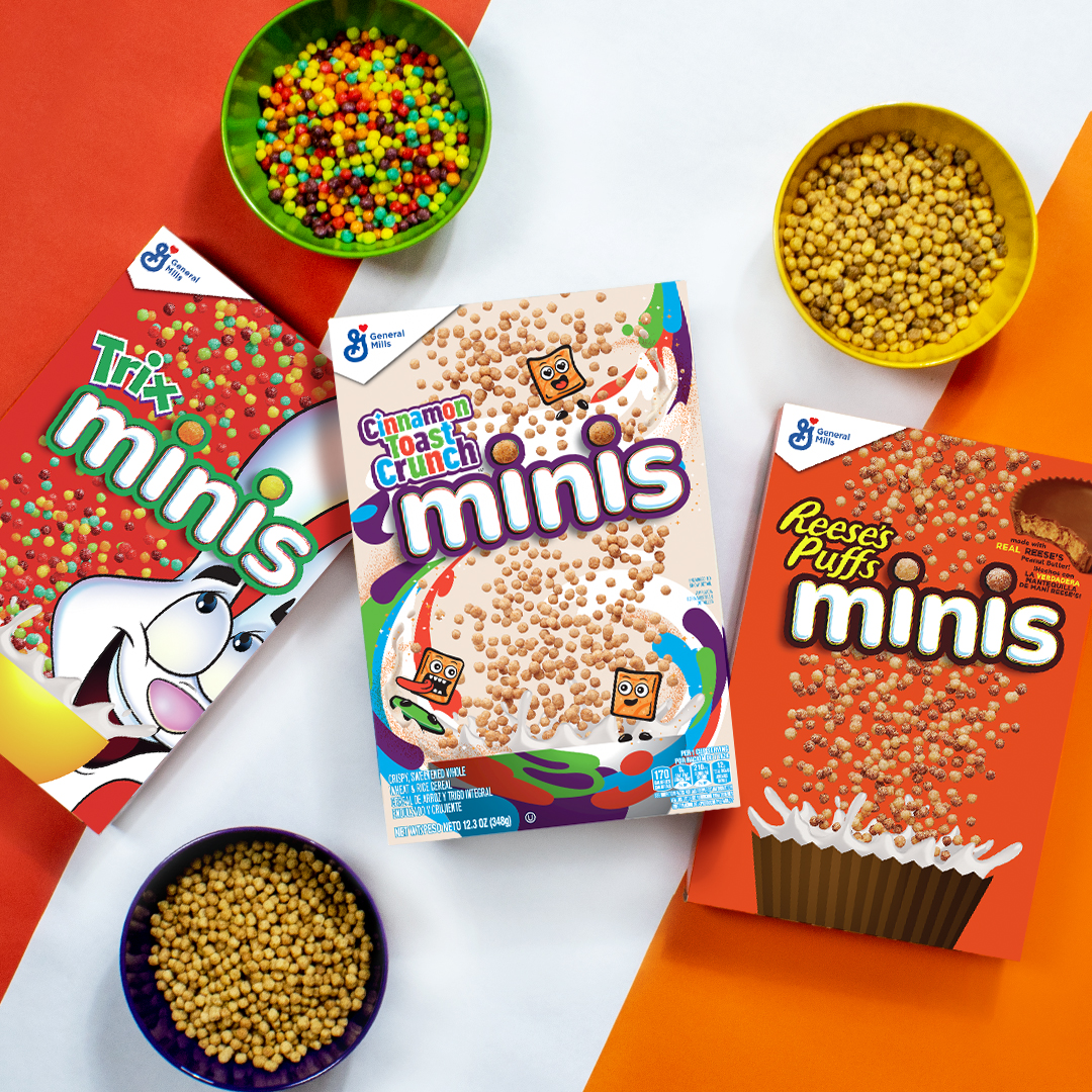 General Mills launches Minis – the latest cereal innovation that gives fan-favorite cereals Trix, Reese’s Puffs and Cinnamon Toast Crunch a tiny makeover.