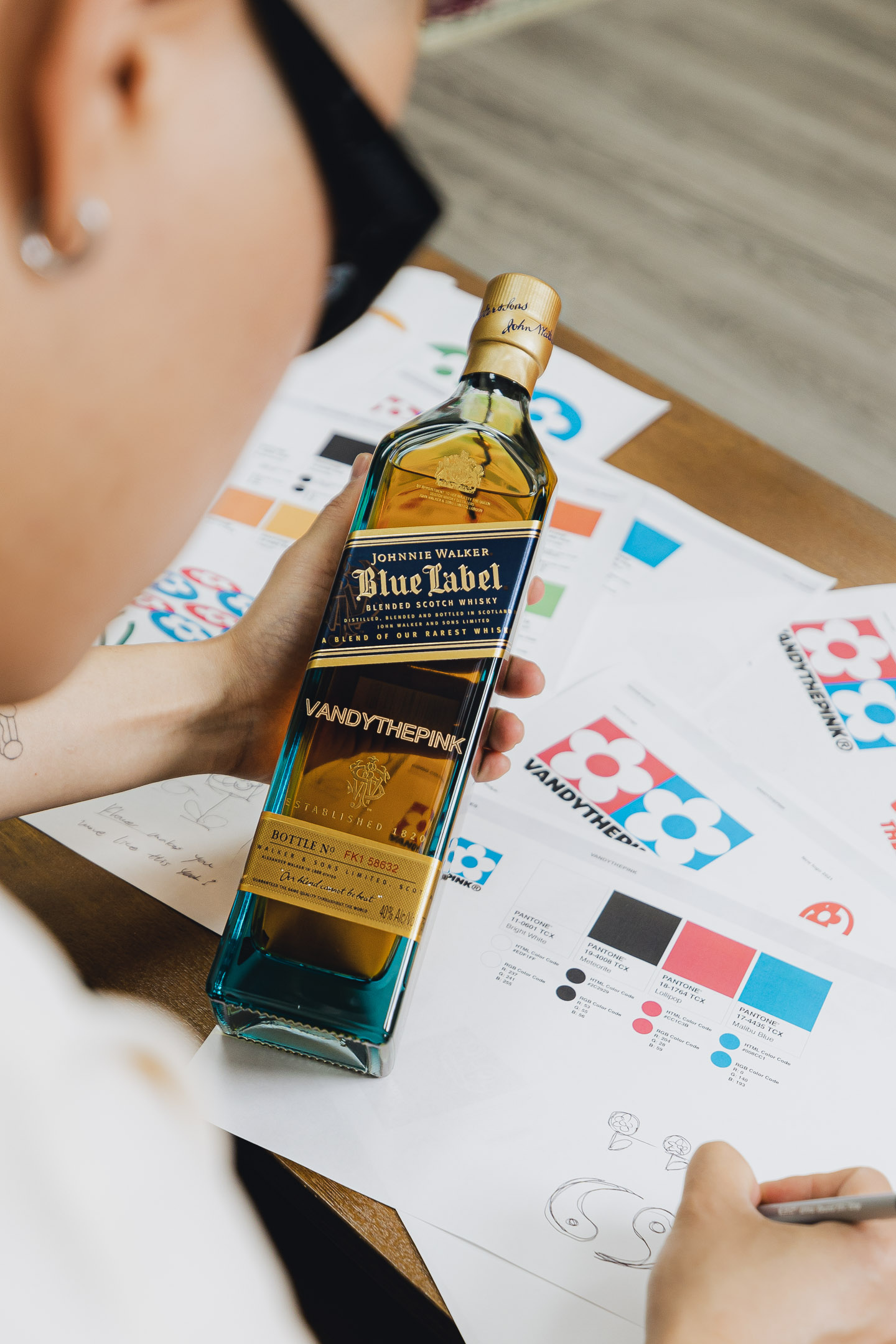 VANDYTHEPINK Works on Designs for Johnnie Walker Blue Label Limited Edition Bottle