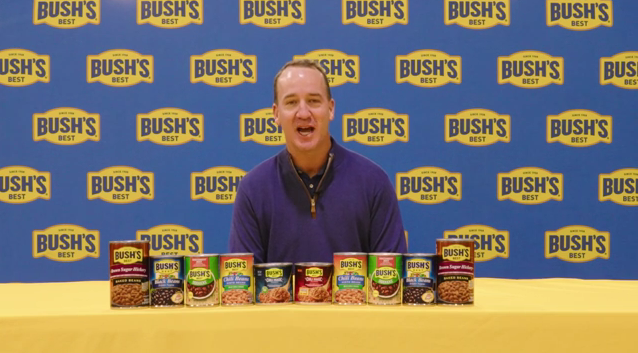 Play Video: Peyton Manning joins the ranks of Duke Bush, Bush’s® one and only spokesdog, and Jay Bush, Duke’s pal and great-grandson of Bush’s founder, as the newest bean ambassador to help show the world all of the beautiful bean possibilities.