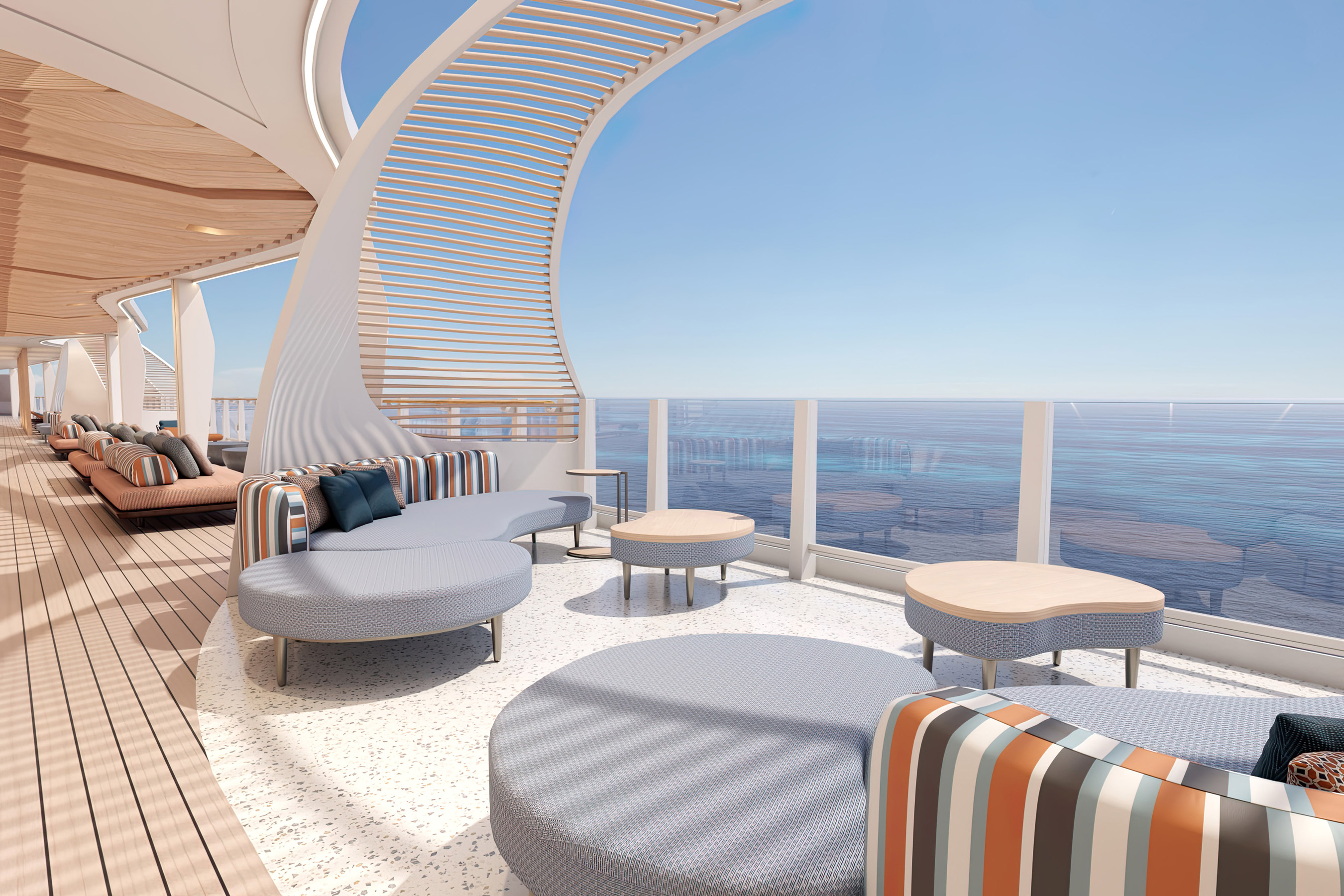 On board Norwegian Cruise Line’s newest ship Norwegian Aqua, La Terrazza is a perfect outdoor lounge hideaway to unwind and admire the breathtaking ocean views.