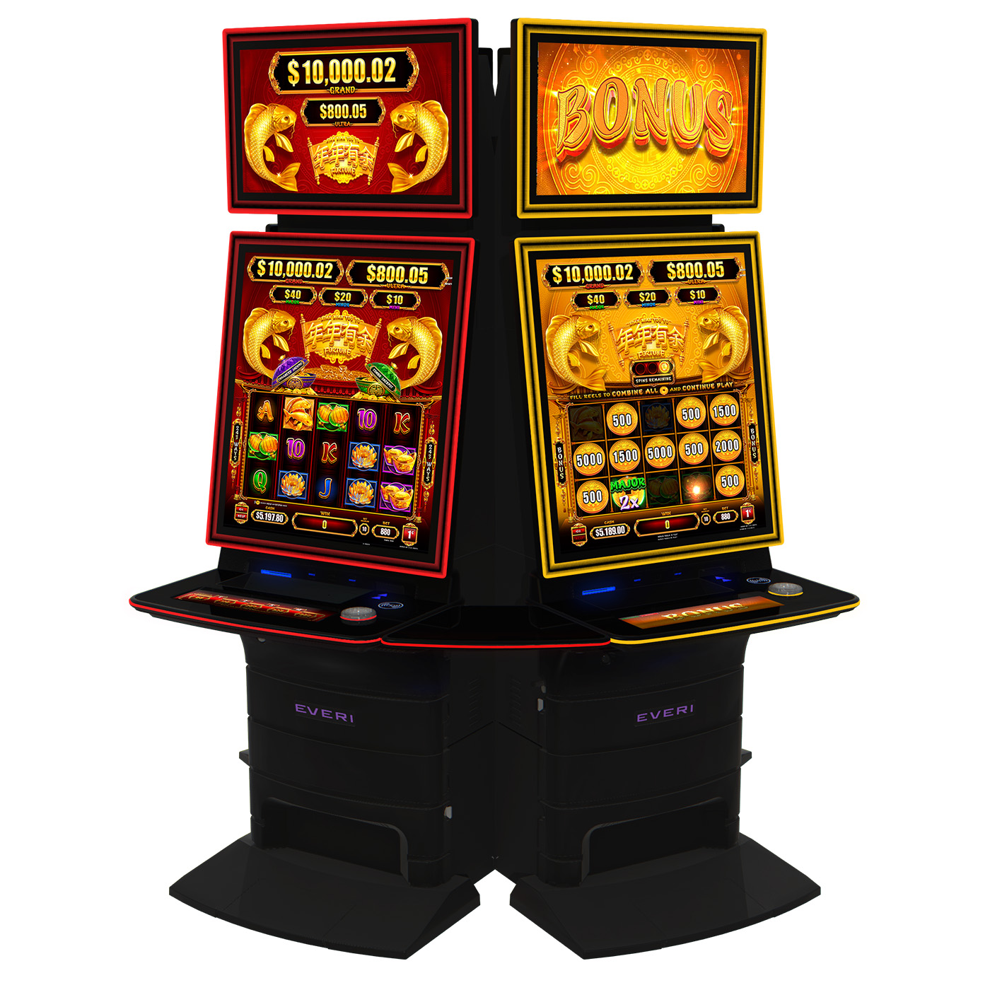 Nian Nian You Yu™ Series is available on the innovative Dynasty Vue™ cabinet and consist of two base themes, Fortune and Prosperity, that feature two accumulators, three progressive pick bonuses, and a familiar hold-and-spin style bonus, but with a twist!