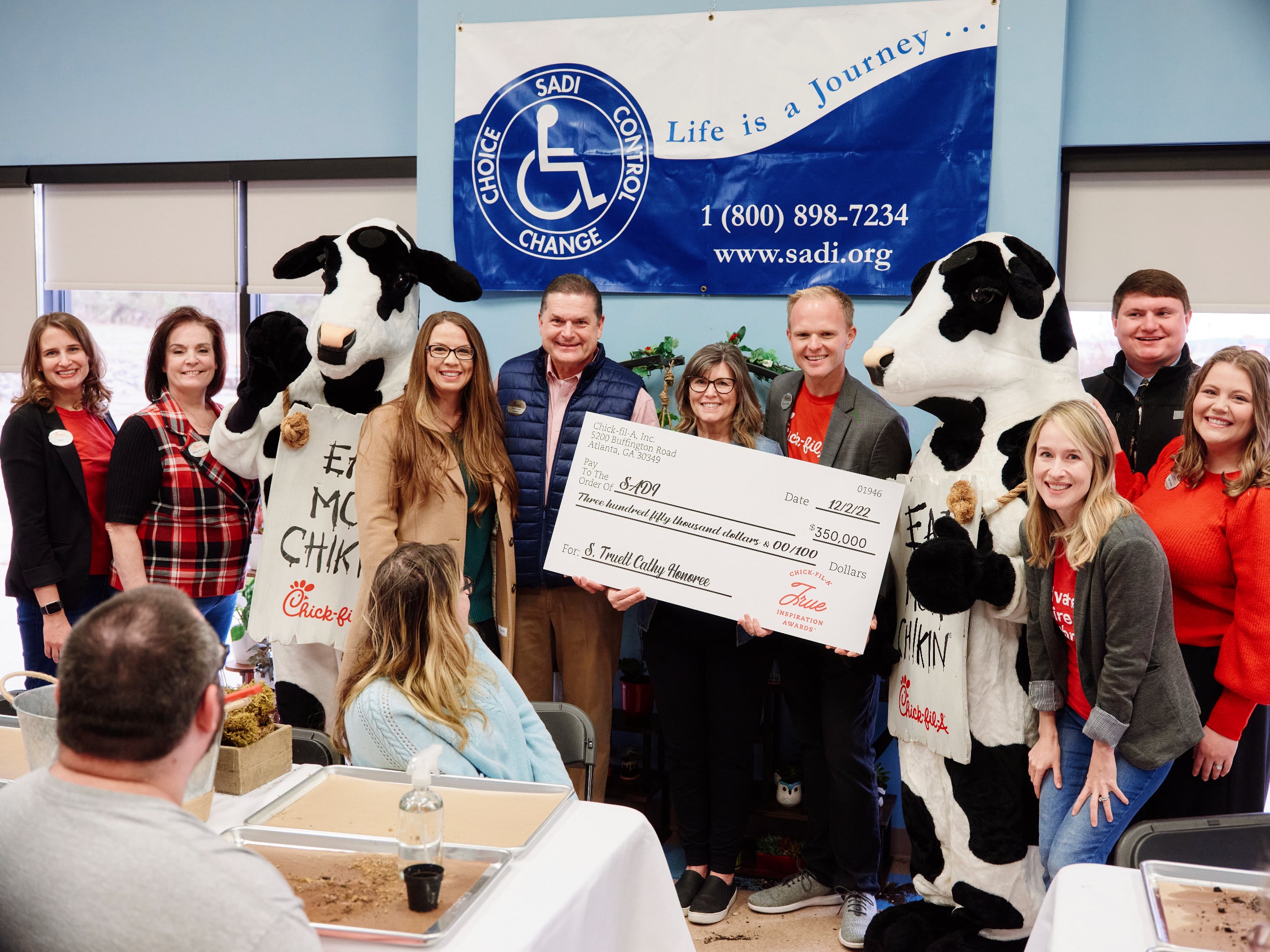 Chick-fil-A, Inc.’s Brent Fielder and local restaurant Operator Brian House surprise SEMO Alliance for Disability Independence (SADI) with $350,000 to help expand the organization’s behavior clinic and day rehabilitation programs.
