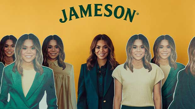 Actor and producer - and Irish Whiskey lover - Regina Hall poses with her Jameson Desk Decoys, designed to stand in for her at work so she can enjoy her upcoming SPTO - St. Patrick’s Day Time Off - on March 17, guilt free.