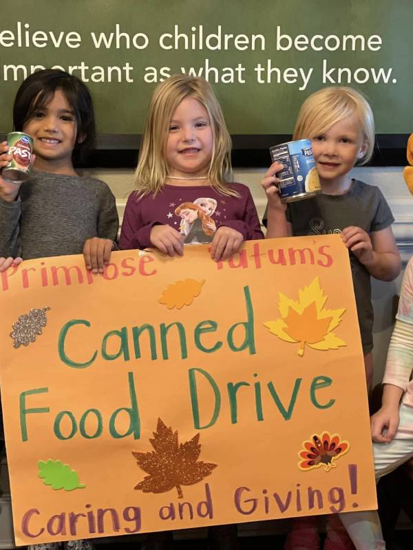 Students from Primrose School at Tatum (Phoenix, AZ) experience what it really means to help others during the annual Caring and Giving Food Drive.
