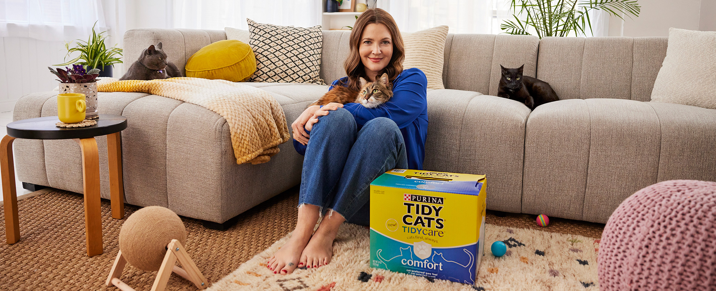 Drew Barrymore with her cats