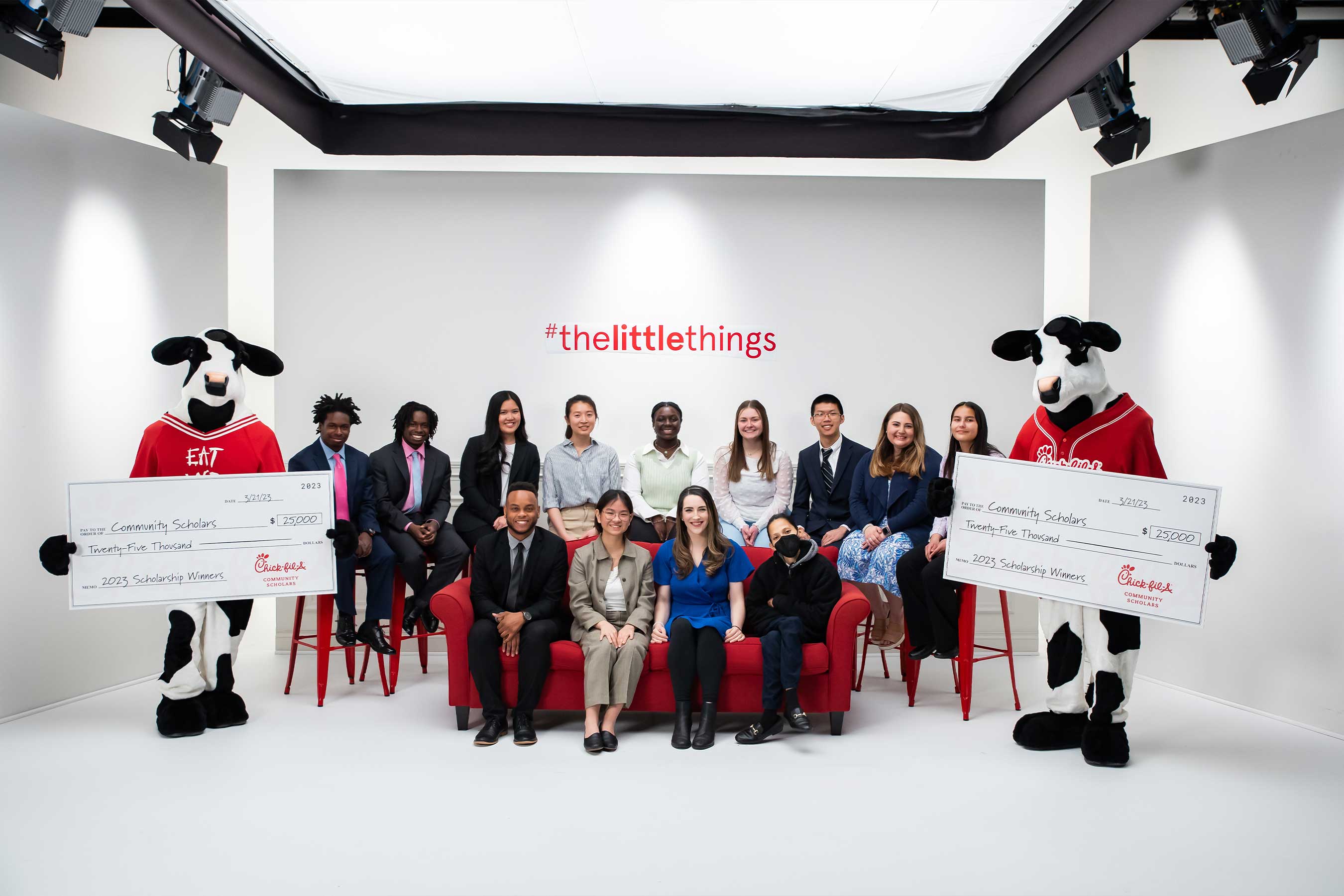 Chick-fil-A, Inc. surprised the inaugural class of the Chick-fil-A Community Scholars program with a $25,000 scholarship for each recipient at the Chick-fil-A Support Center in Atlanta.