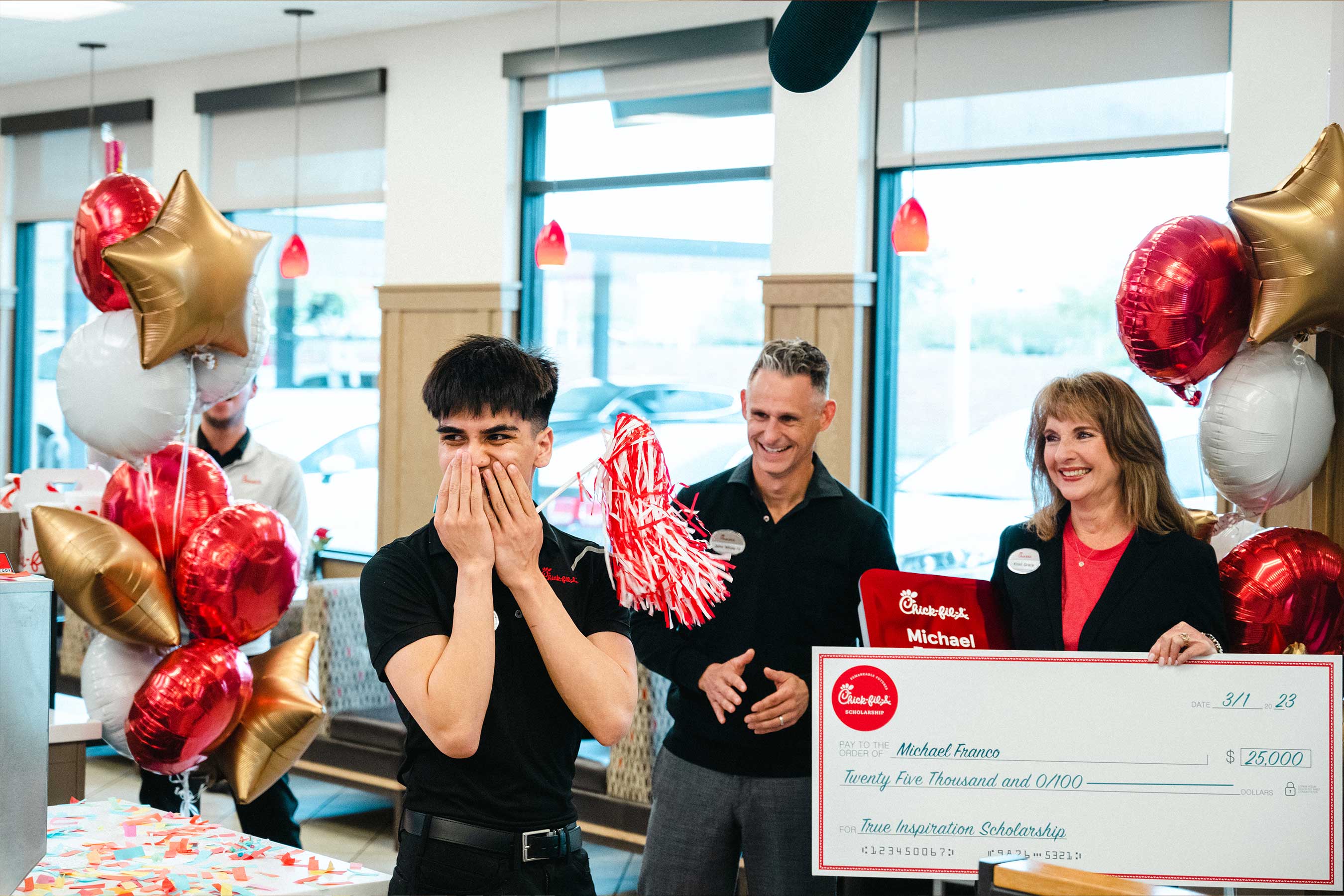 In 2023, Chick-fil-A, Inc. awarded more than $25 million in scholarships to more than 13,000 restaurant Team Members, including Michael Franco in Phoenix, Ariz.