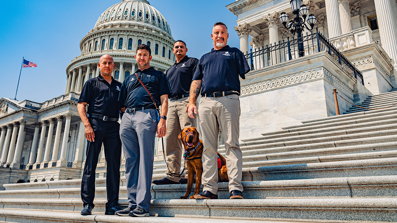Brian Neuman (seen at far right) lost his left arm during an attack in Iraq. He now advocates for fellow veterans and helps them through complex challenges. 