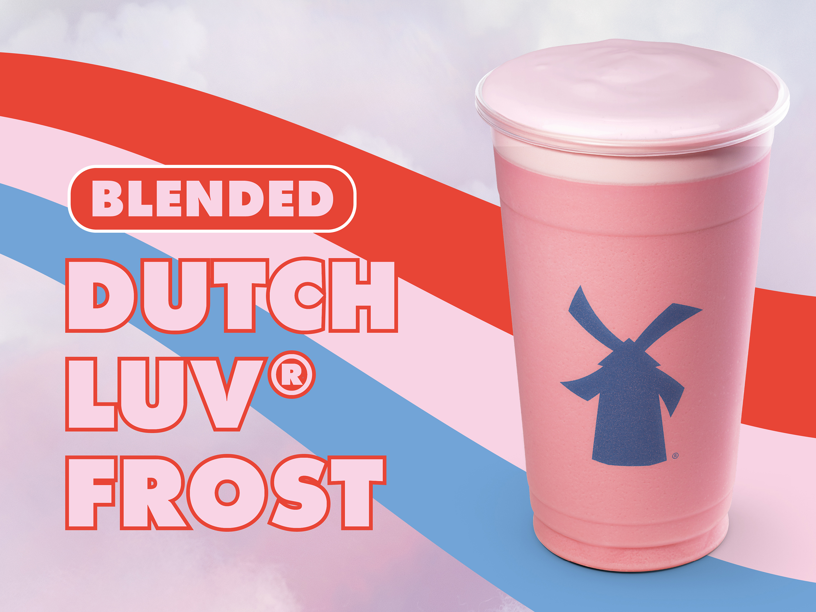 Dutch Luv Frost: The Dutch Luv Frost features a blended frosted sugar cookie shake topped with pink Soft Top