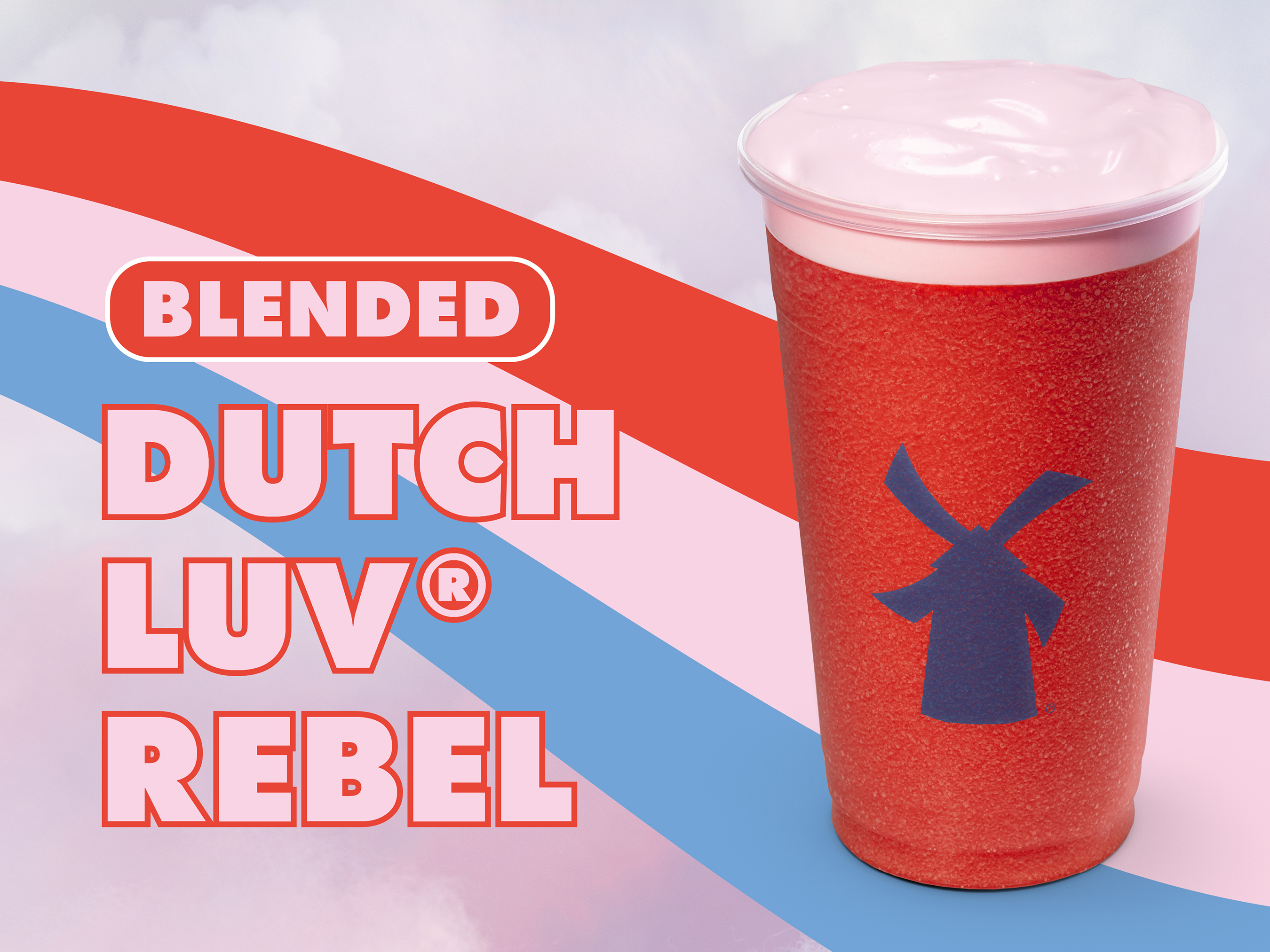 Dutch Luv Rebel: The Dutch Luv Rebel features a blended Rebel energy drink infused with berry flavor topped with pink Soft Top