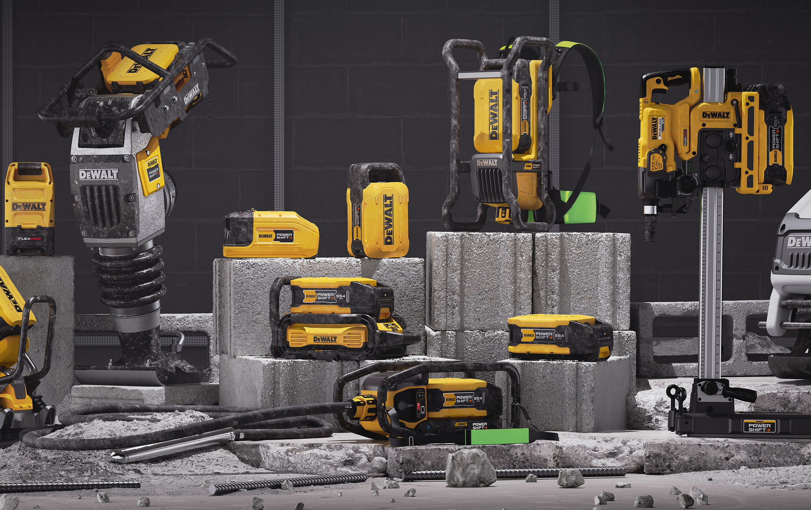 In 2024, DEWALT announced the launch of DEWALT POWERSHIFT™, a groundbreaking equipment system to optimize the workflow of concrete jobsites through electrification.
