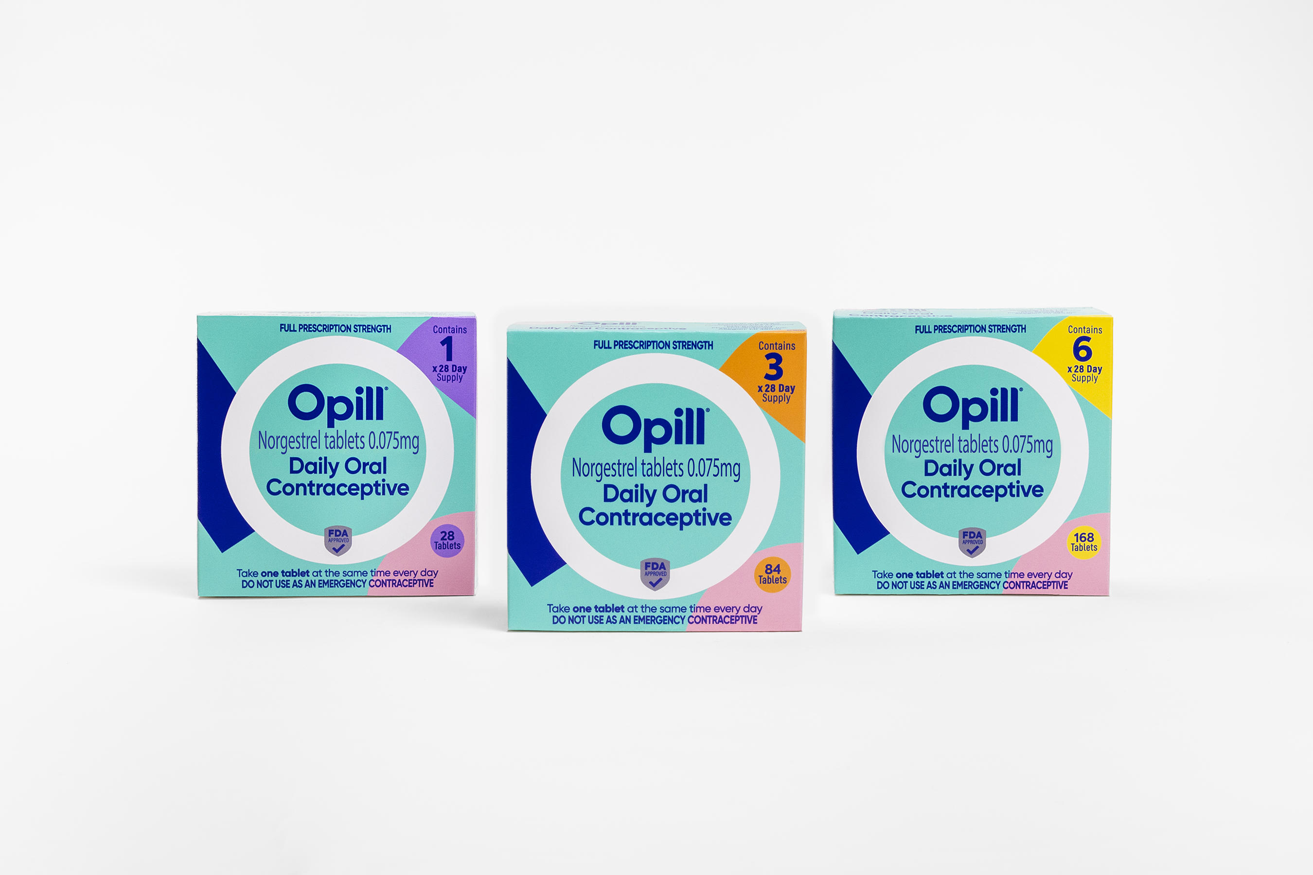 Opill 1, 3 and 6-month package
