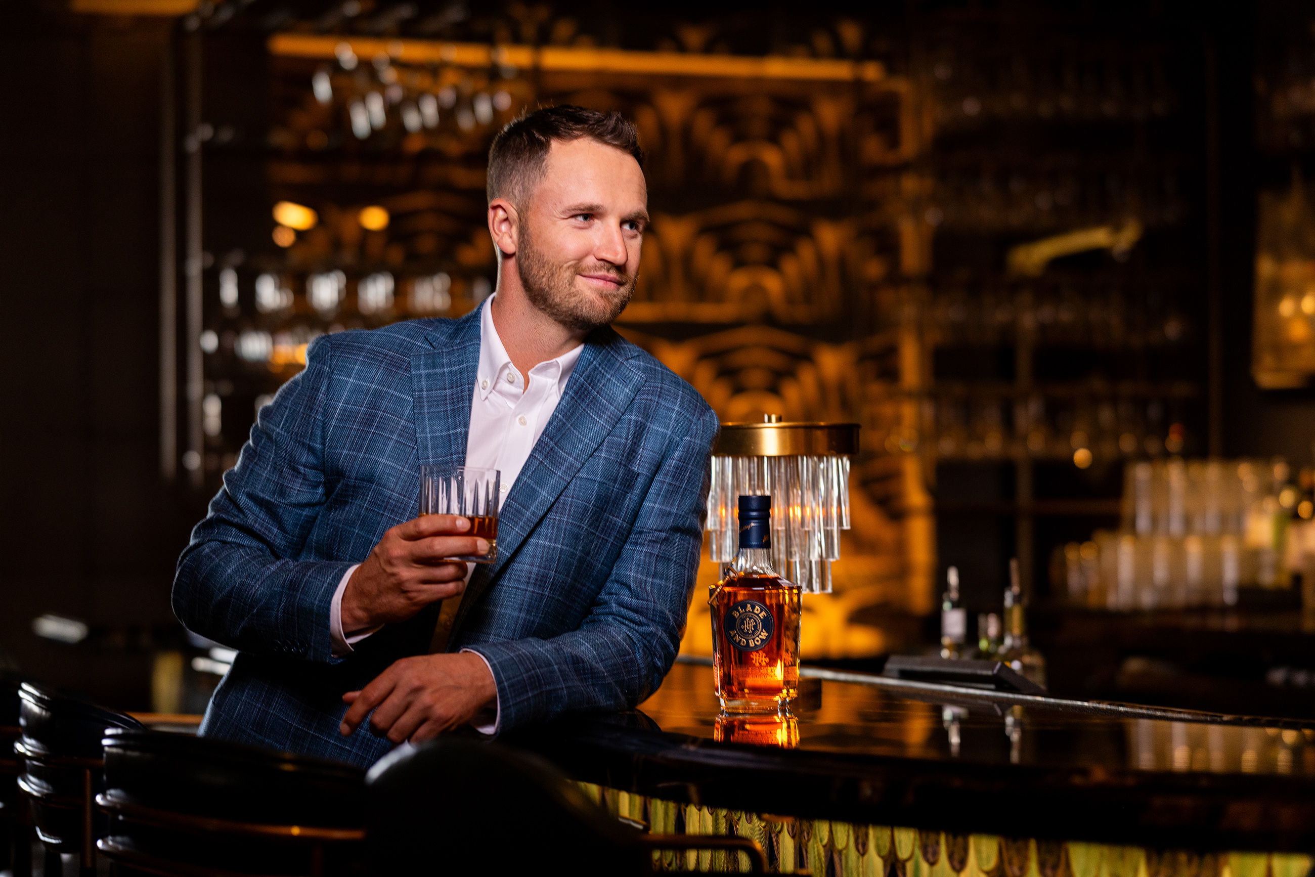 Professional golfer and whiskey-lover Wyndham Clark celebrates a round of golf with a Blade and Bow Kentucky Straight Bourbon cocktail at the 19th hole clubhouse in his hometown of Phoenix, Arizona on February 28.