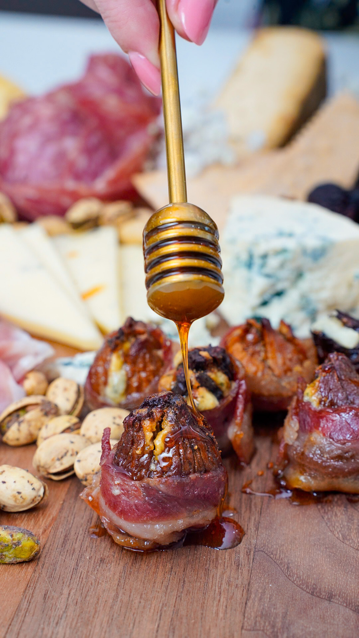 Jump on the hot honey trend with @CoupleintheKitchen's blue cheese-stuffed California Dried Figs, wrapped in candied bacon and dripped in hot honey. Jump on the hot honey trend with @CoupleintheKitchen's blue cheese-stuffed California Dried Figs, wrapped in candied bacon and dripped in hot honey.