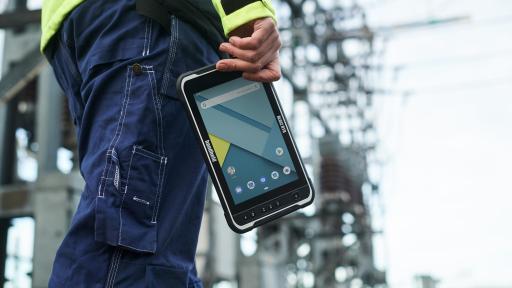 This Algiz RT8 rugged tablet can be docked in a truck, or brought anywhere. It can work a full shift thanks to long battery life and field-swappable spares.