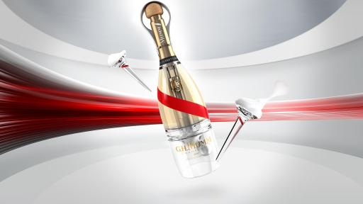 Bottle of Mumm Grand Cordon Stellar With Two Glasses and Background Design