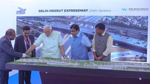 Hon'ble PM of India Narendra Modi inaugurated the Delhi Meerut Expressway (Delhi Section) and Hon'ble Union Minister of India Nitin Gadkari briefing PM on the project.
