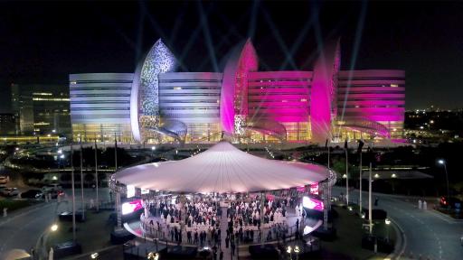 Aerial shot of the grand opening ceremony for specialist women’s and children’s hospital Sidra Medicine, in Doha, Qatar.