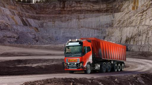 Image of red truck - Volvo Trucks has signed a landmark agreement with Brønnøy Kalk AS to provide its first commercial autonomous transport solution.