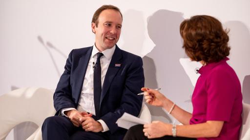 UK Health Secretary Matt Hancock speaks to Natasha Kaplinsky at the launch of the Vitality study