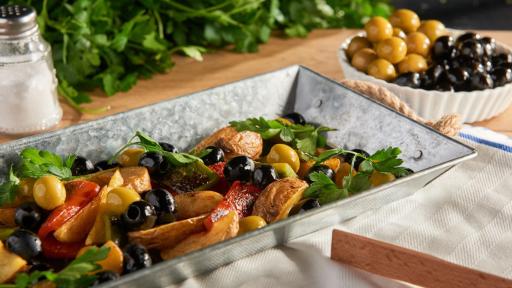 Image of Roasted peppers, potatoes and Olive salad