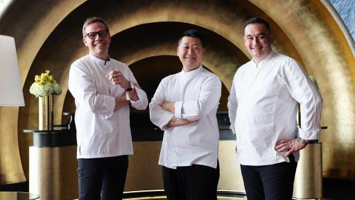 Image of the Three new chefs at Burj Al Arab Chef Kasper Kurdahl, Chef Kim Joine Maurin and Chef Francky Semblat