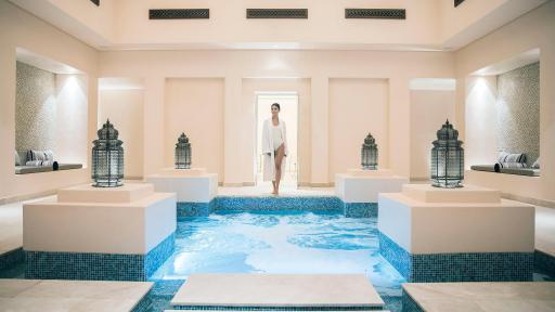 Talise Spa wet areas, where you can enjoy the steam rooms, crystal salt saunas and plunge pools at Jumeirah Al Wathba Desert Resort & Spa.