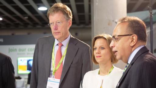 From right to left: Bharat Amlani, Medical Director, Brand & Lifecycle, Norgine with Clara Bentham, Global Corporate Communications Director, Norgine and UEG President, Mr Paul Fockens