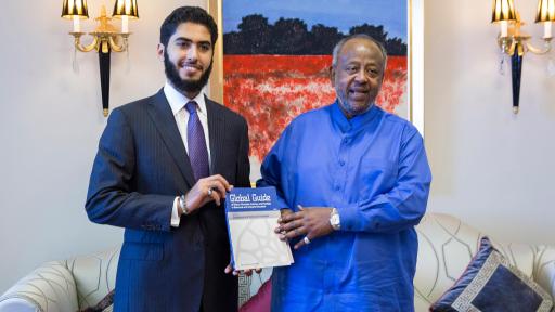 Image of ERF President presents a copy of the Global Guide of Ethics, Principles, Polices, and Practices in Balanced and Inclusive Education to the President of the Republic of Djibouti when they met to discuss holding the III ForumBIE 2030 in Djibouti