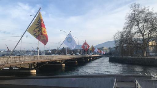 Image of the ERF and UDBIE flags displayed at the Mont Blanc bridge in Genera to commemorate the holding of the International Summit on Balanced and Inclusive Education in Djibouti