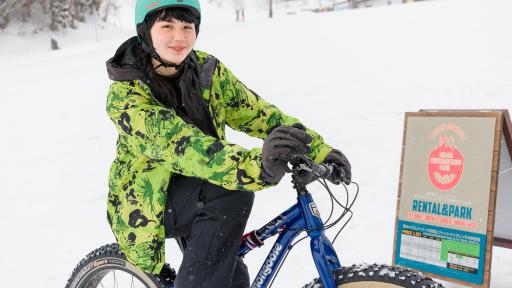 Image of a cyclist on a fat bike at the Togari Onsen Ski Resort